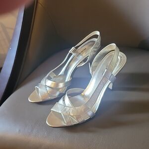 Silver Stiletto Heels with Transparent Straps